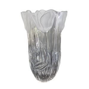 Block 24% Full Lead Crystal 8" Frosted Tulip Vase Made In Poland